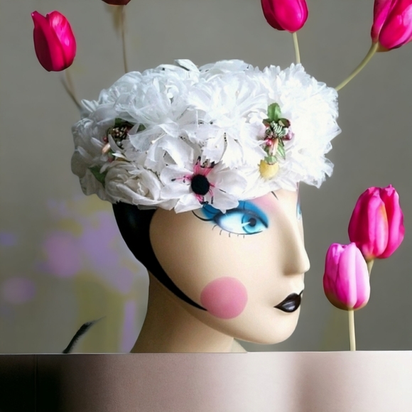 Vintage Mid Century 1950's Signed Jane Morgan Daisy Pill Box Hat - Picture 4 of 15